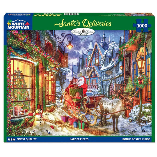千P⑦お祭りサンタクロース　ジグソーパズル　白縁アルミ額49×72㎝パネル完成品 White Mountain Puzzles Santa's Deliveries 1000 Piece Puzzle