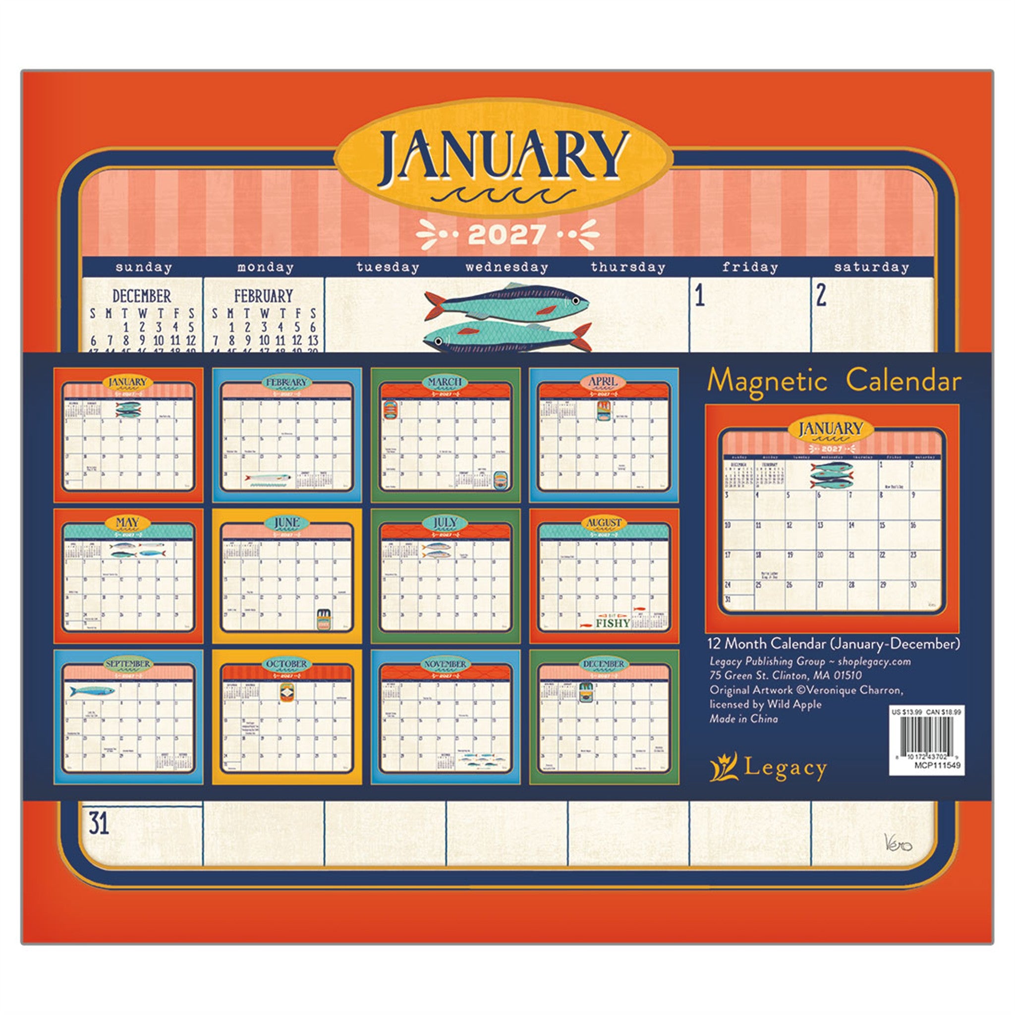 Sardines 2027 Mini Magnetic Calendar