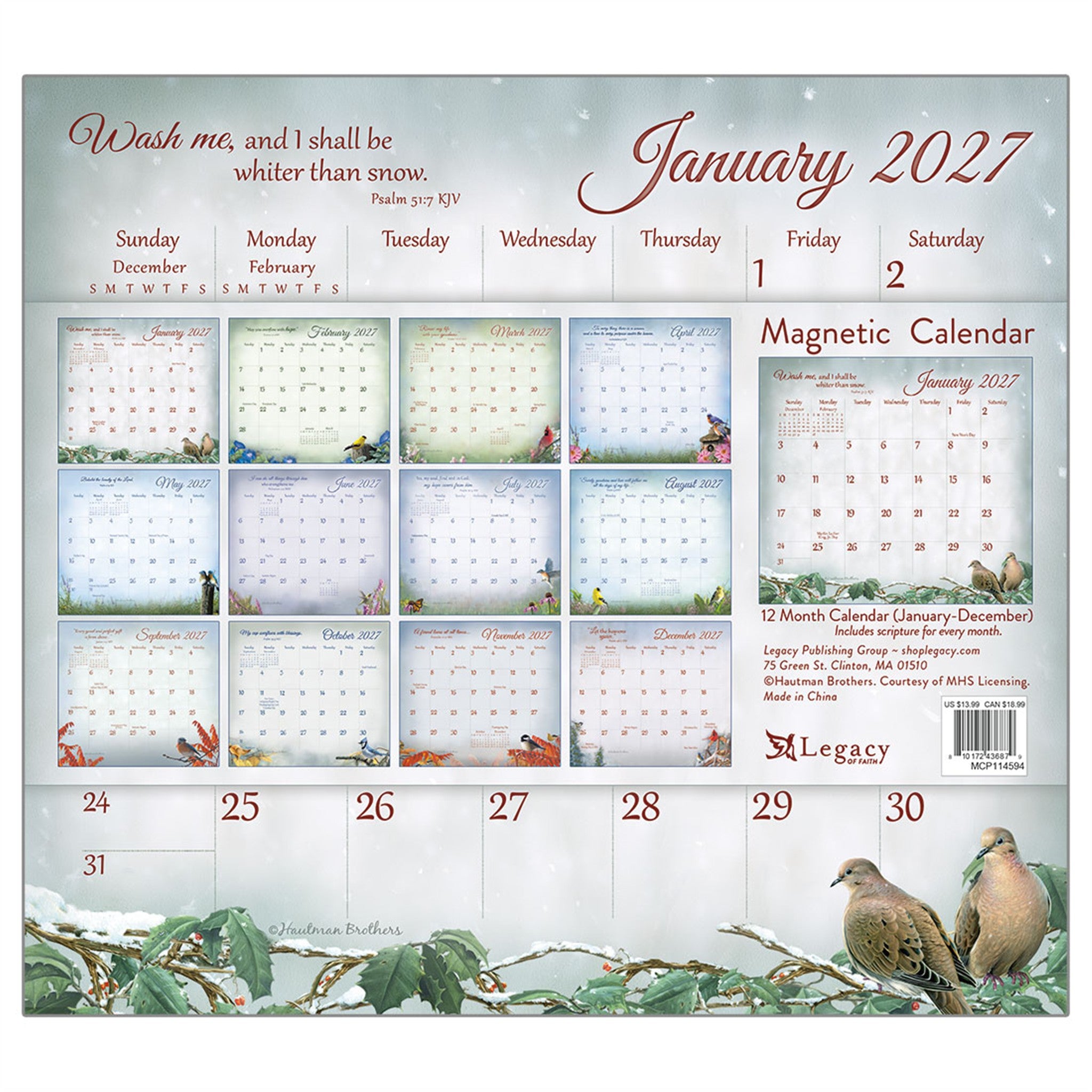 Songbirds of Faith 2027 Mini Magnetic Calendar