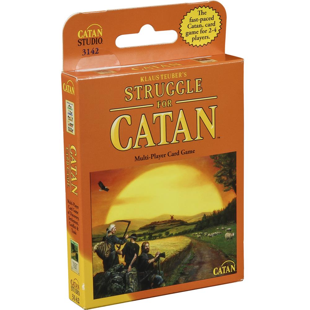 Packaging for 'Struggle for Catan', showing the title, board game image, and the Catan Studio logo.