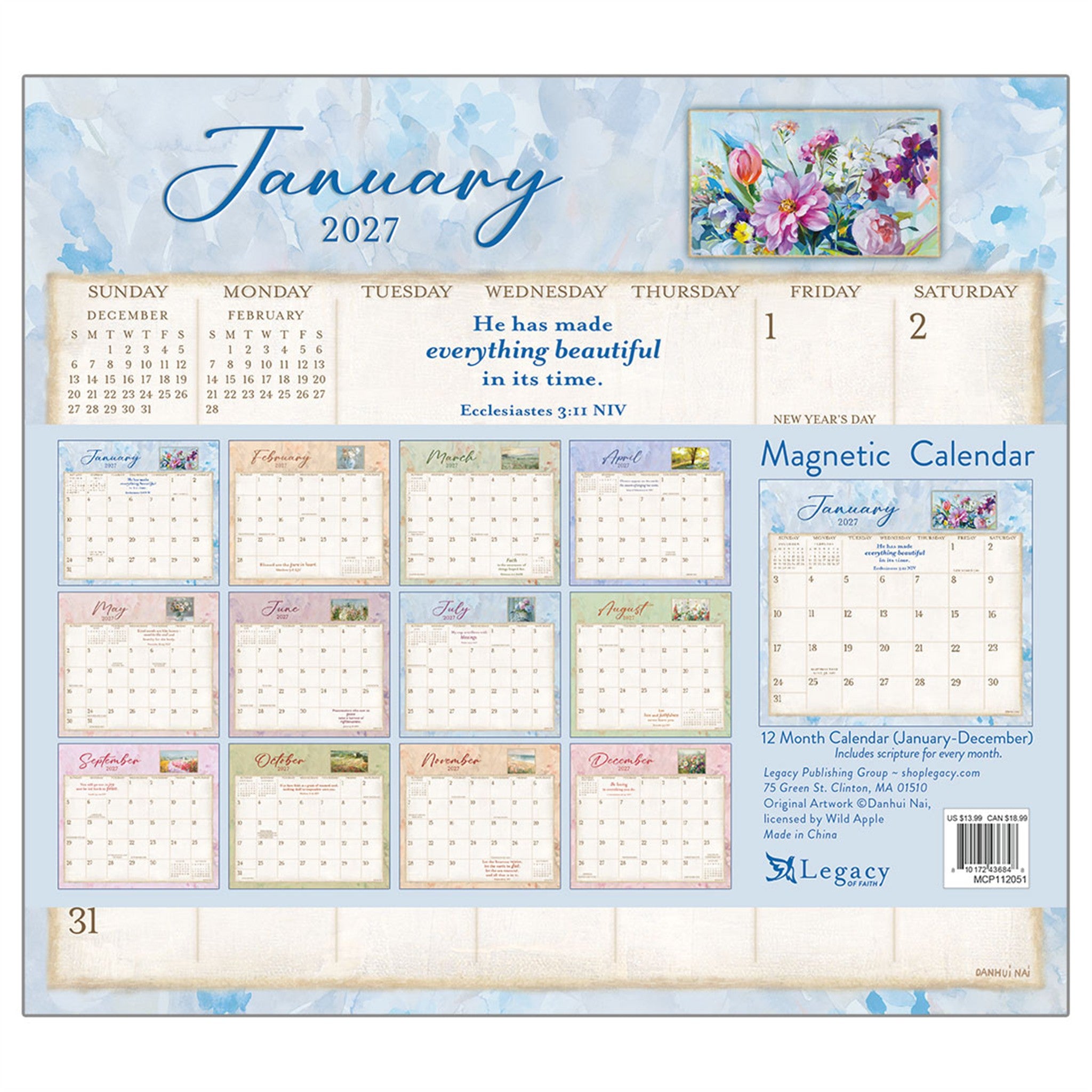 Tranquility 2027 Mini Magnetic Calendar