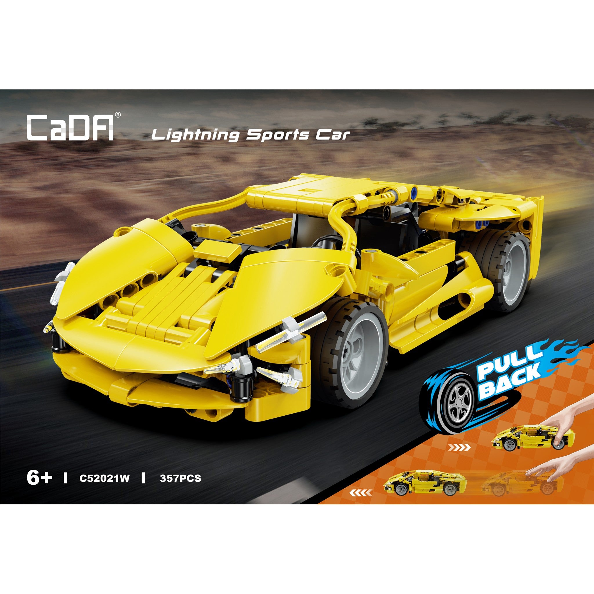 Yellow 1:18 Racing Car 357 Pieces with Pull Back Action
