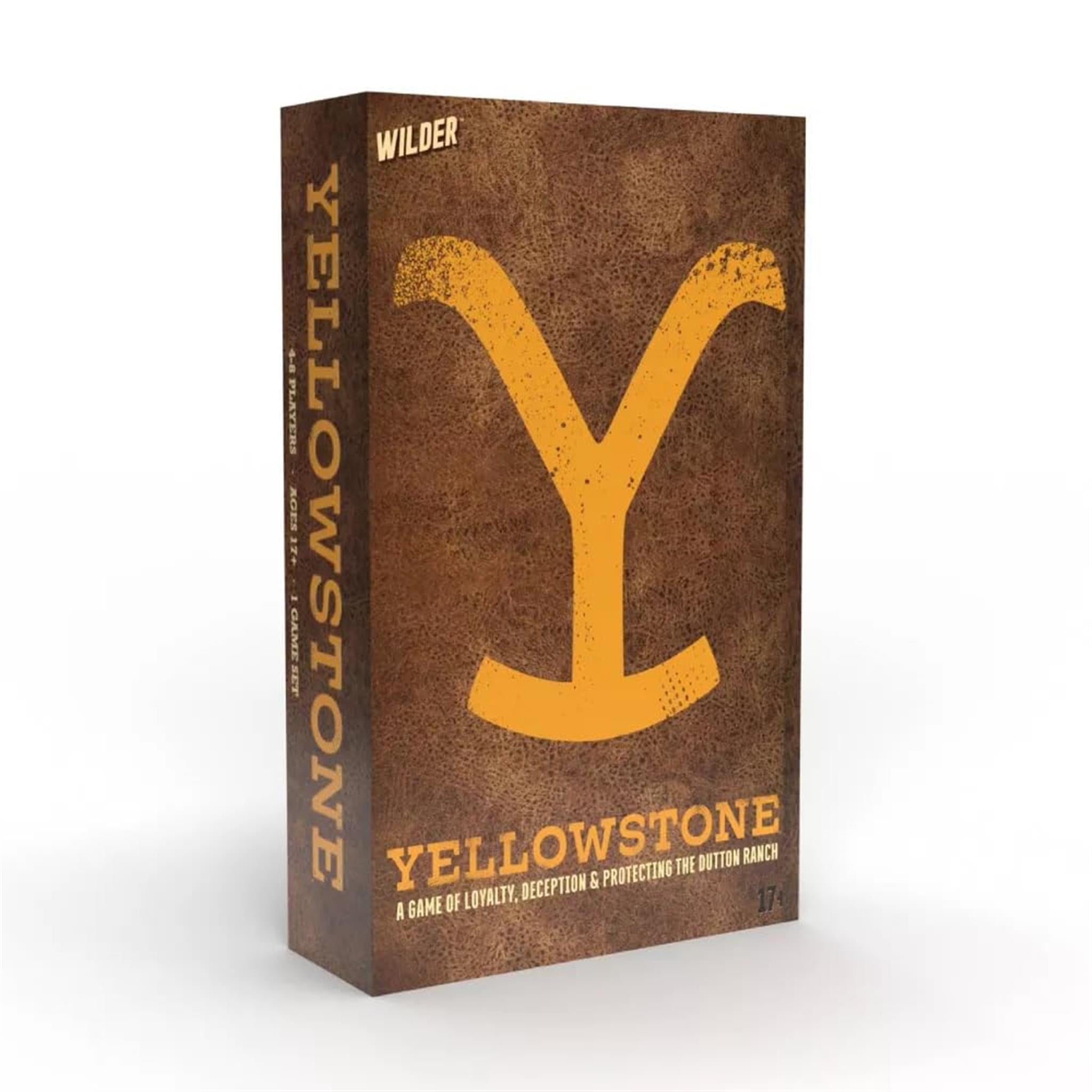 Boxed board game 'Yellowstone' with a stylized 'Y' logo on a brown background, indicating it's a game about crisis and solution.