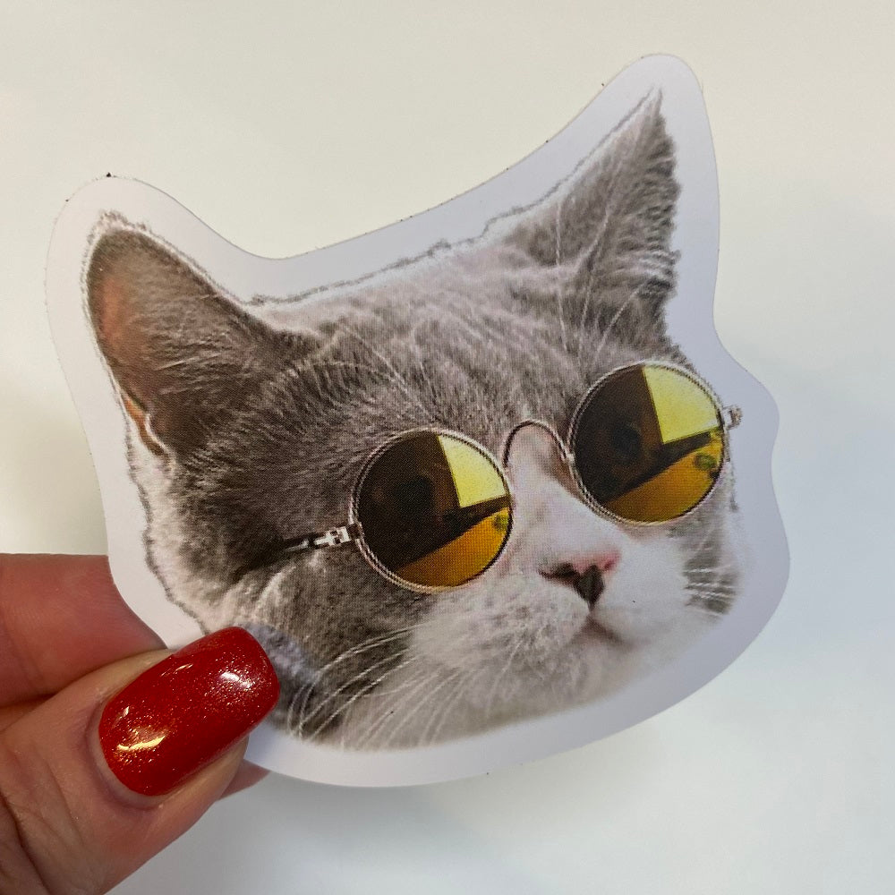 Cat with Glasses Vinyl Sticker