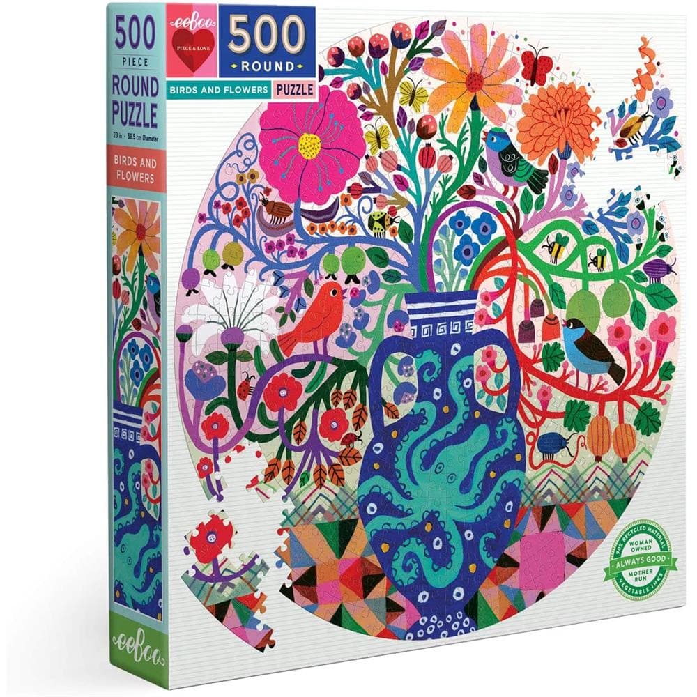 Birds and Flowers Round Jigsaw Puzzle (500 piece) product image