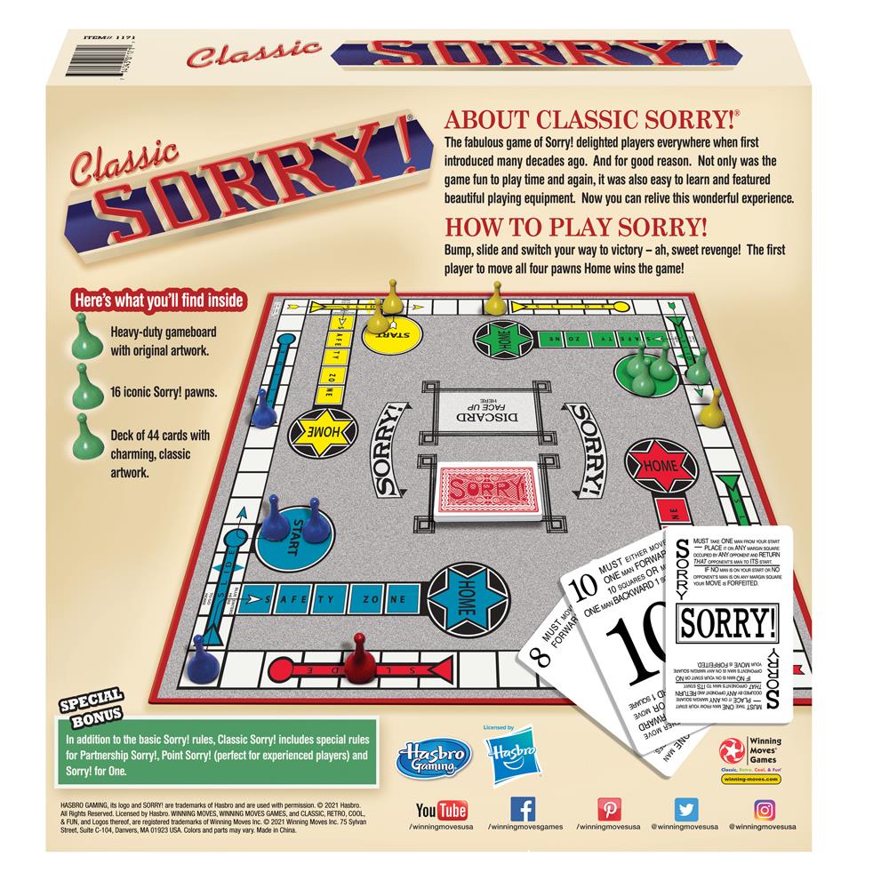 Sorry Classic Board Game by Hasbro - Calendar Club