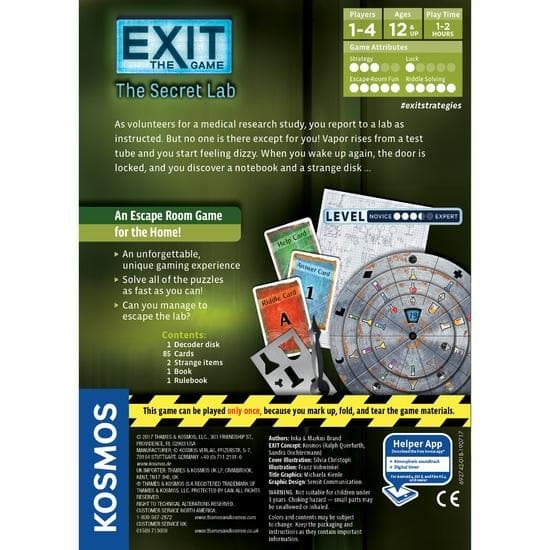 Exit Secret Lab Escape Room Board Game Back Image