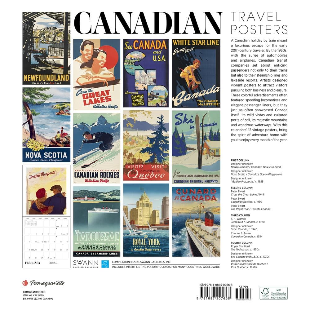 Canadian Travel Posters 2024 Wall Calendar product image