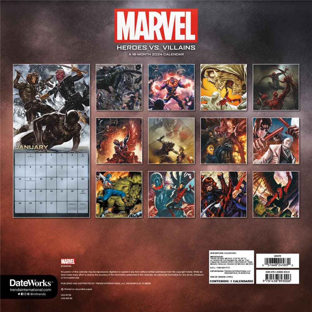 Marvel Heroes vs Villains 2024 Wall Calendar product image
