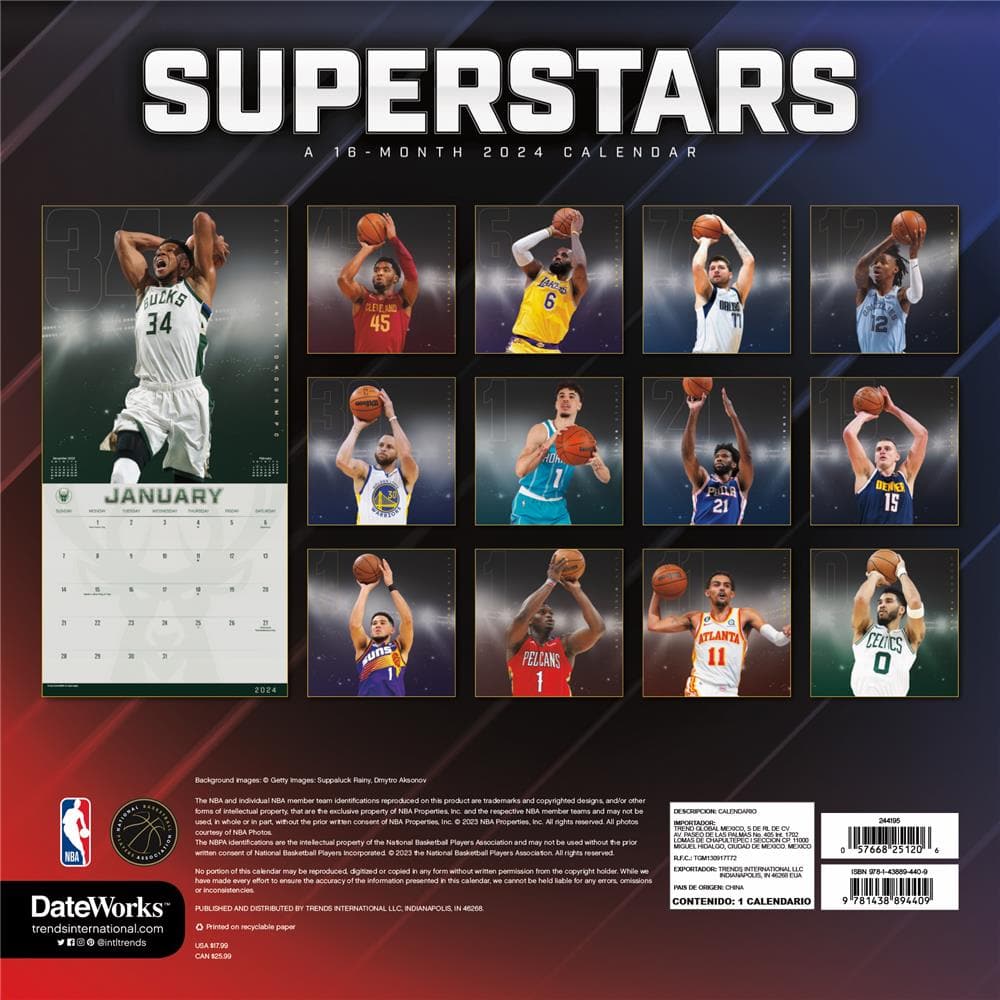 NBA Superstars 2024 Wall Calendar product image