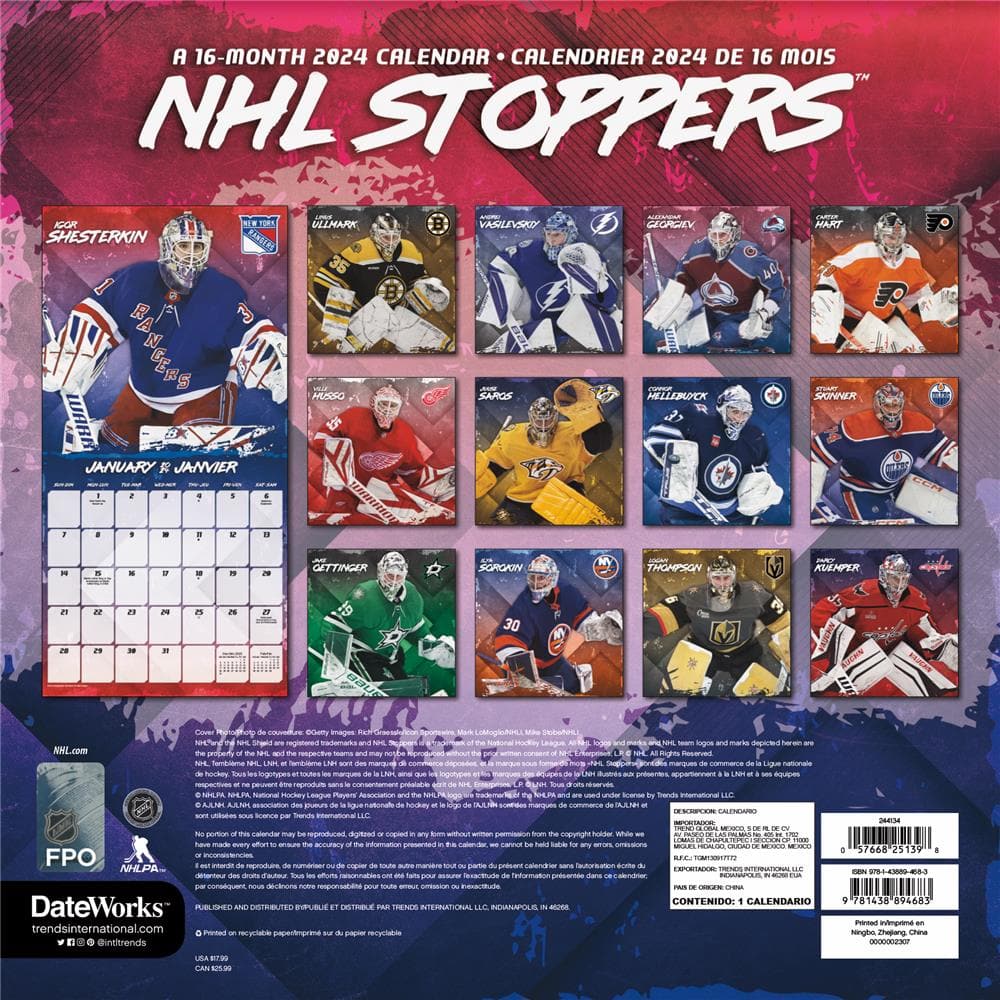NHL Stoppers 2024 Bilingual Wall Calendar product image