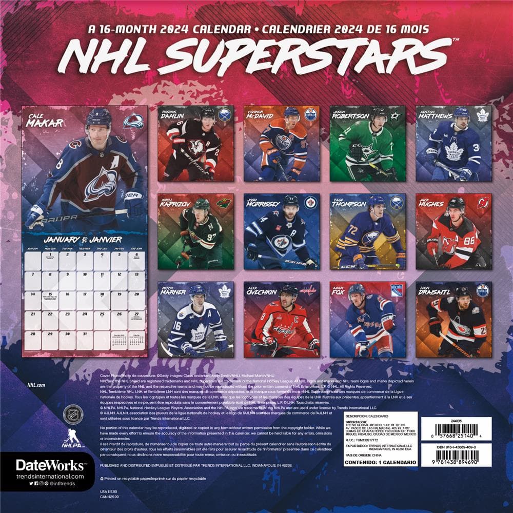 NHL Superstars 2024 Bilingual Wall Calendar product image