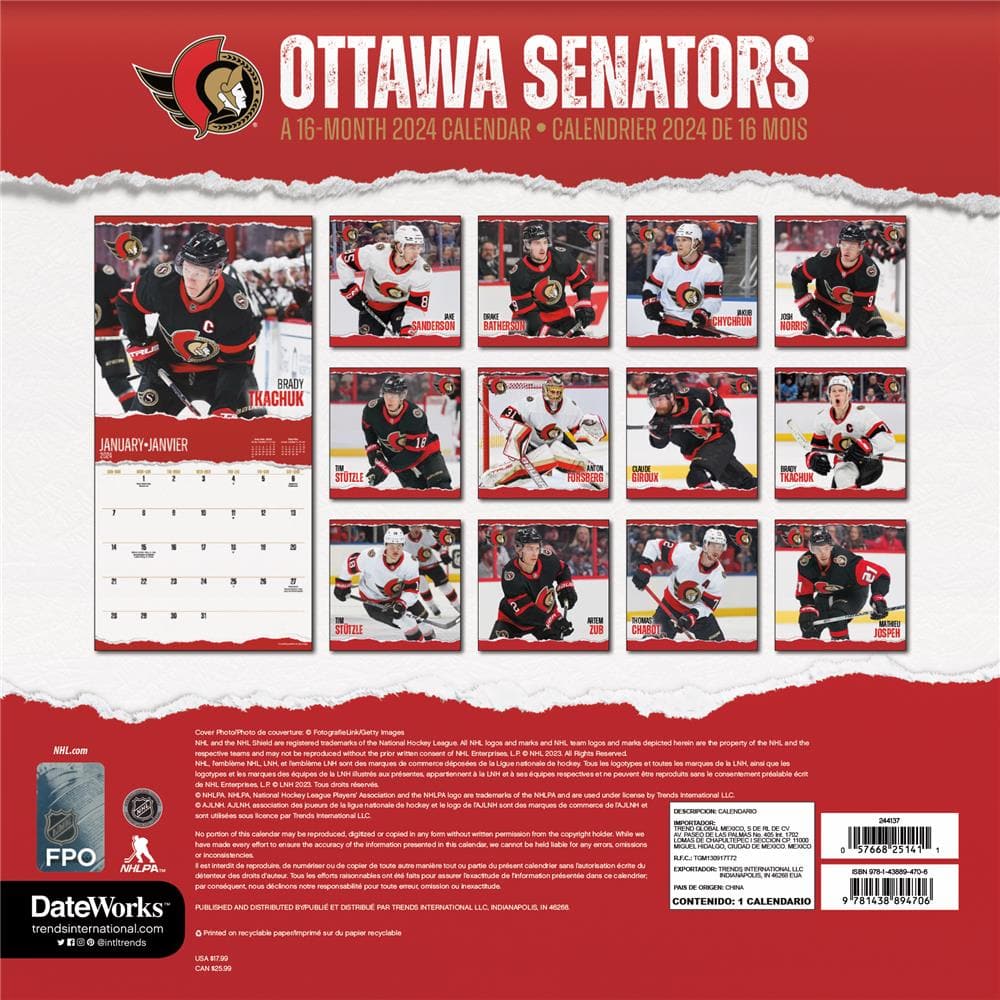 NHL Ottawa Senators 2024 Bilingual Wall Calendar product image