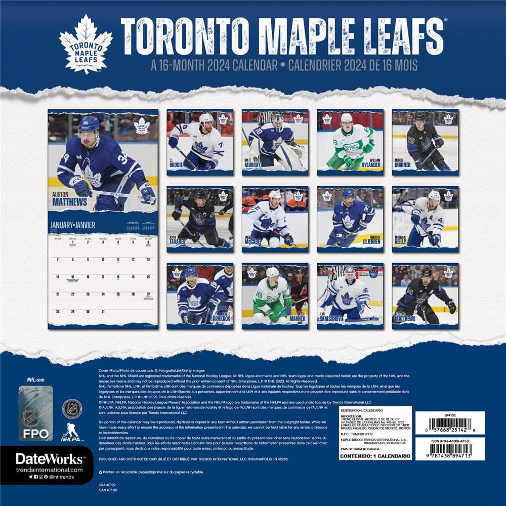 NHL Toronto Maple Leafs 2024 Bilingual Wall Calendar product image