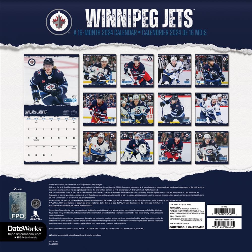 NHL Winnipeg Jets 2024 Bilingual Wall Calendar product image