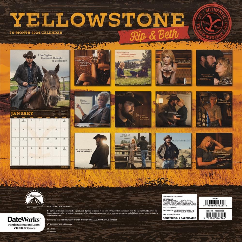 Yellowstone Rip and Beth 2024 Wall Calendar  product image