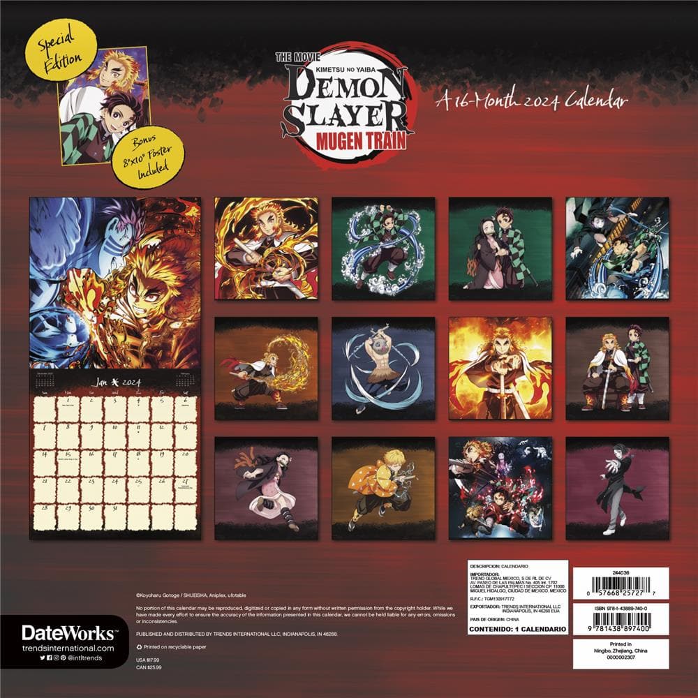 Demon Slayer Kimetsu no Yaiba 2024 Exclusive Wall Calendar with Print product image