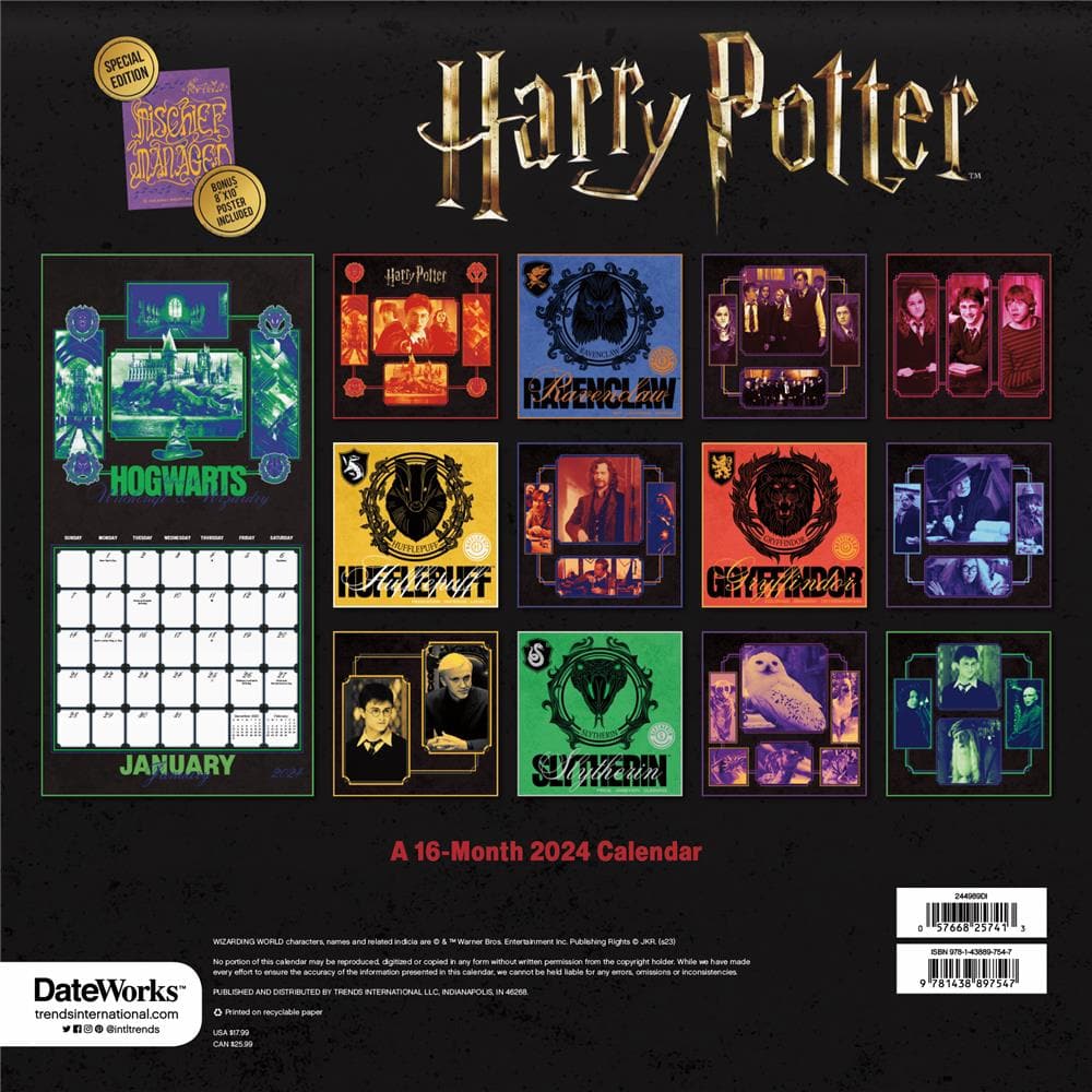 9781438897547 Harry Potter 2024 Exclusive Wall Calendar with Print