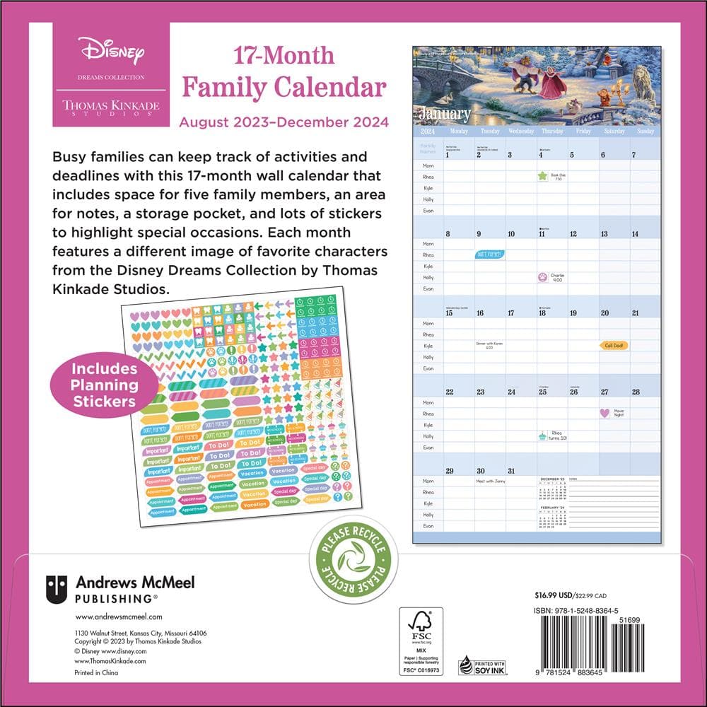 Kinkade Disney 17 Month 2024 Family Planner Wall Calendar product image