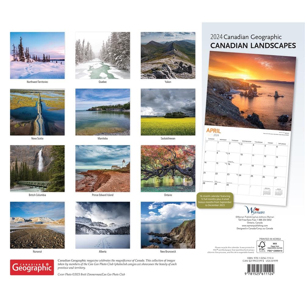 9781525611124 Can Geo Canadian Landscapes 2024 Deluxe Wall Calendar Wyman  Publishing - Calendar Club