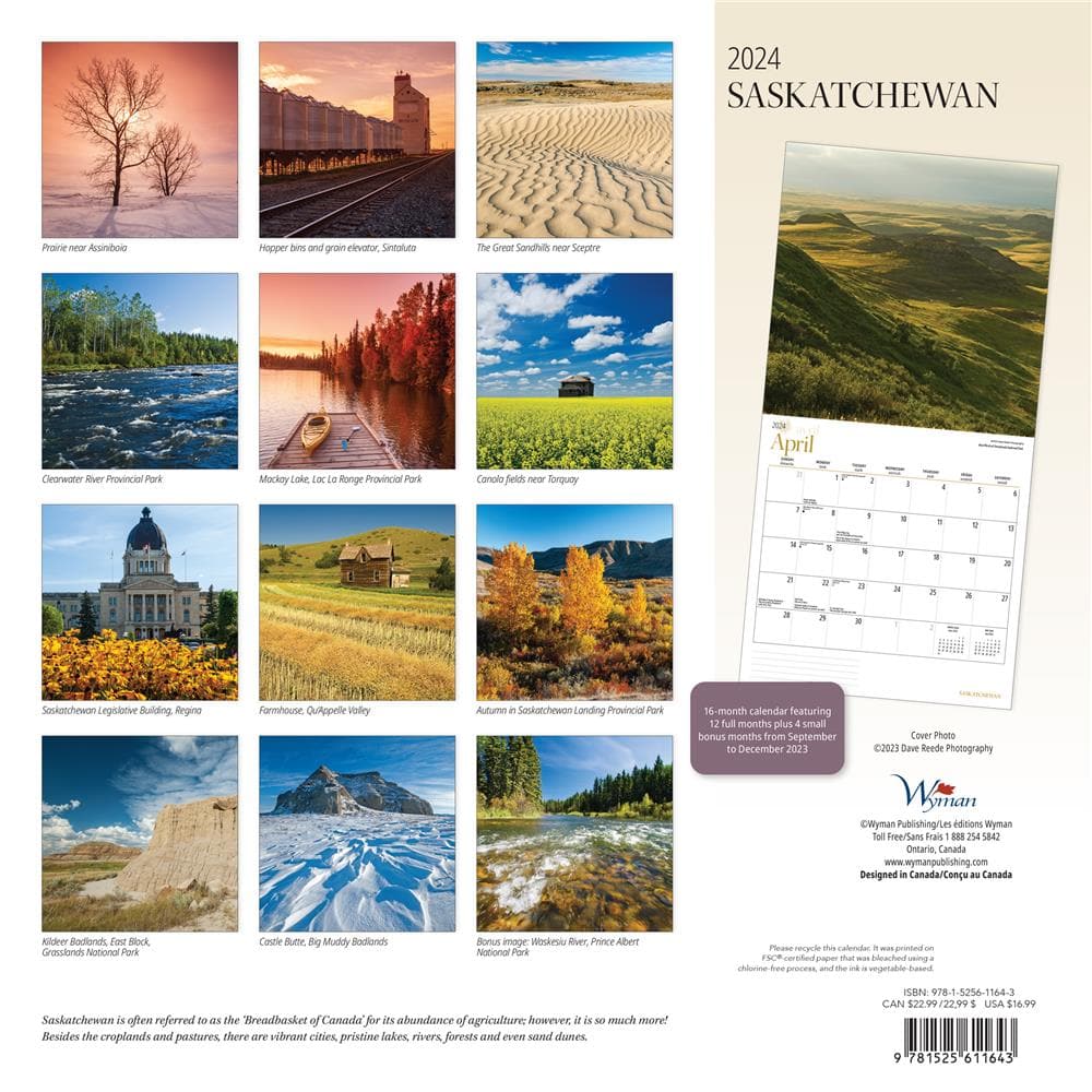 9781525611643 Saskatchewan 2024 Wall Calendar Wyman Publishing
