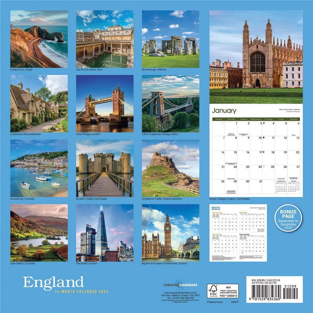 England 2024 Wall Calendar product image