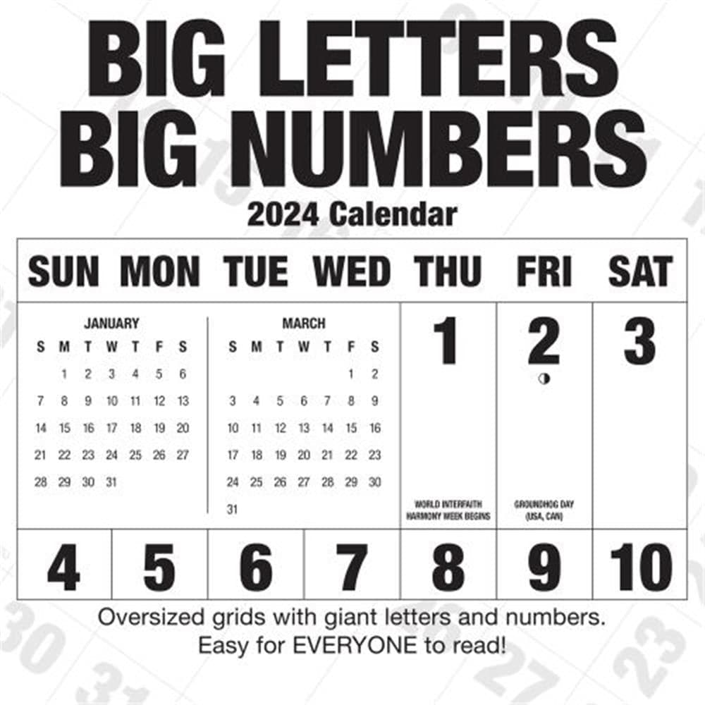 Big Letters Big Numbers 2024 Wall Calendar product image
