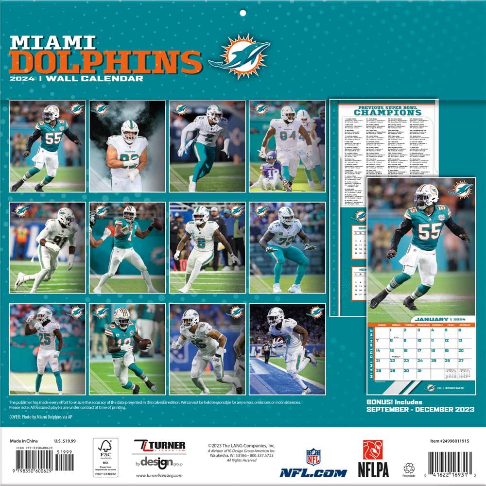 NFL Miami Dolphins 2024 Wall Calendar  product image