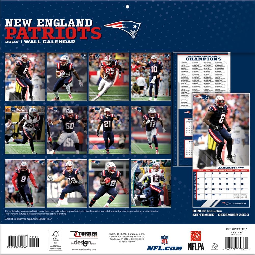 NFL New England Patriots 2024 Wall Calendar product image