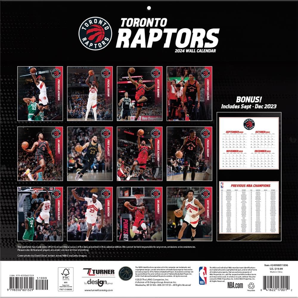 NBA Toronto Raptors 2024 Wall Calendar product image