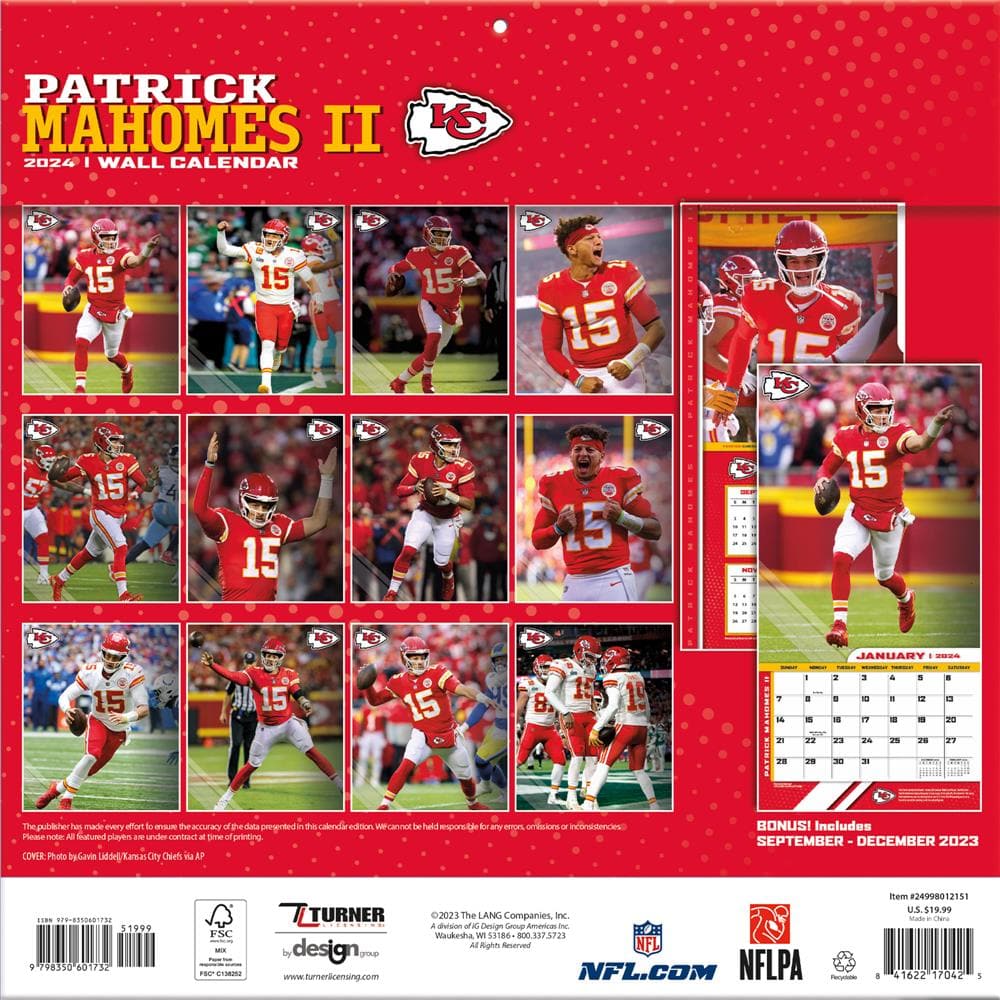 NFL Patrick Mahomes Kansas City Chiefs 2024 Wall Calendar product image