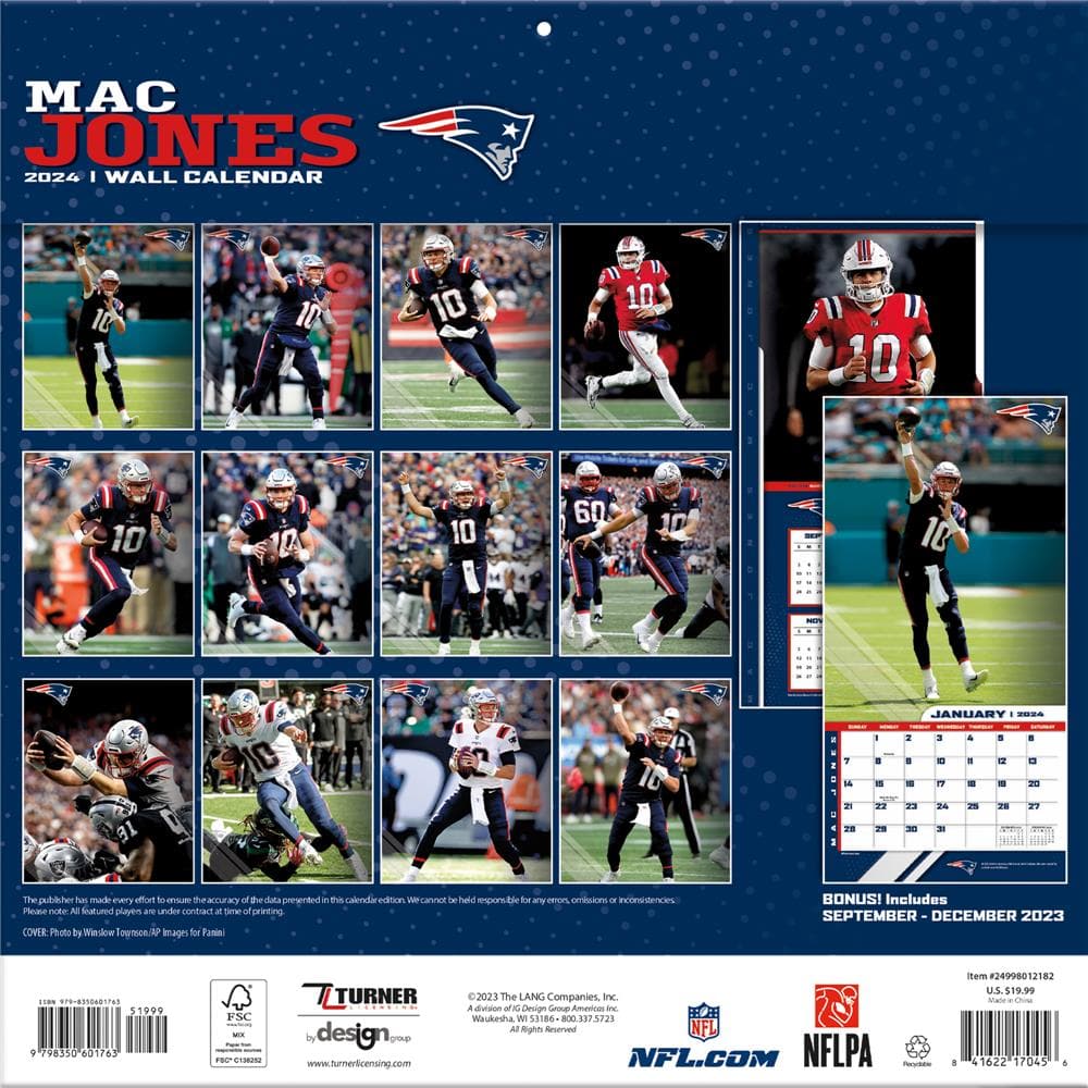 NFL Mac Jones New England Patriots Player 2024 Wall Calendar  product image