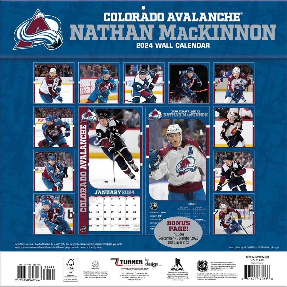 NHL Nathan Mackinnon Colorado Avalanche 2024 Wall Calendar  product image