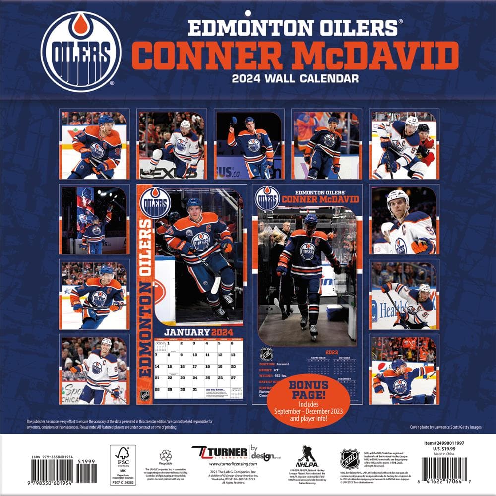 NHL Connor Mcdavid Edmonton Oilers 2024 Wall Calendar product image